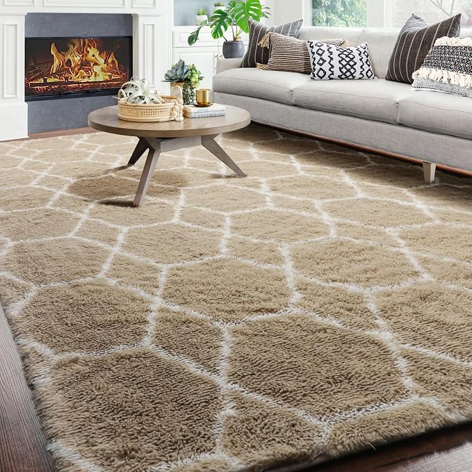 ONASAR Living Room Area Rug 6x9, Large Beige and White Geometric Floor Rugs - Image 4
