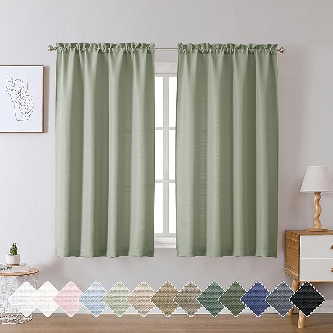 Chyhomenyc Bennet Light Green Curtains 45 Inch Length 2 Panels, Faux Linen - Image 2