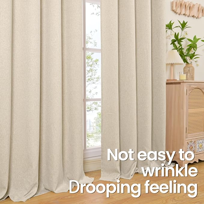BGment Oatmeal Linen Curtains 84 Inch Length 2 Panels Set - Image 6