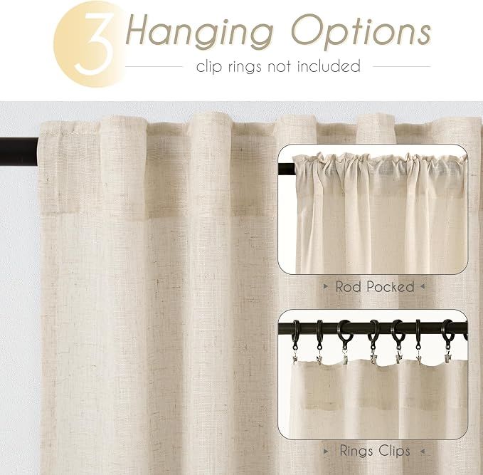 Apricot Linen Curtain 96 inch Length 2 Panels Set Back Tab Light Filtering - Image 2