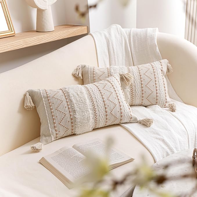 BlissBlush Decorative Lumbar Throw Pillow Covers 12x20 Combo Set of 2 Cream - Image 5