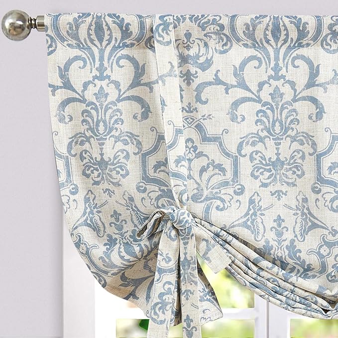 jinchan Linen Tie Up Valance for Flax Floral Drapes Vintage Farmhouse Medallion by JINCHAN