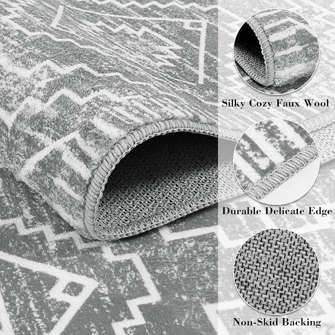 Wonnitar Moroccan Washable Rugs 4x6, Non-Slip Gray Living Room Area Rug - Image 2