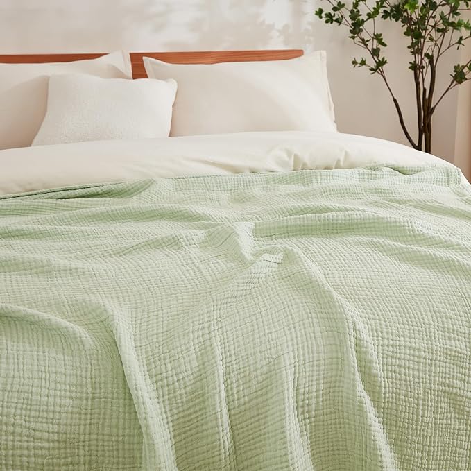 EMME Cotton Muslin King Blanket Bed Layering Breathable Gauze Blanket Soft - Image 4