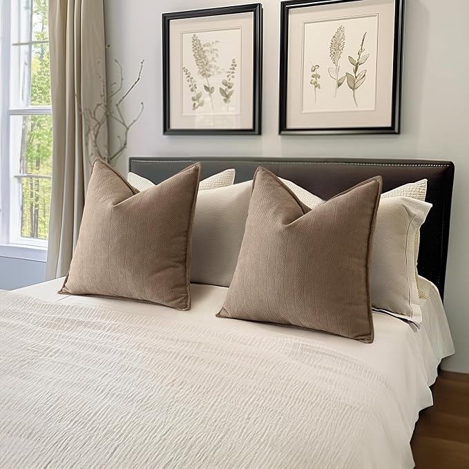 MIULEE Pack of 2 Coco Brown Decorative Pillow Covers 18x18 Inch Soft Chenille - Image 5