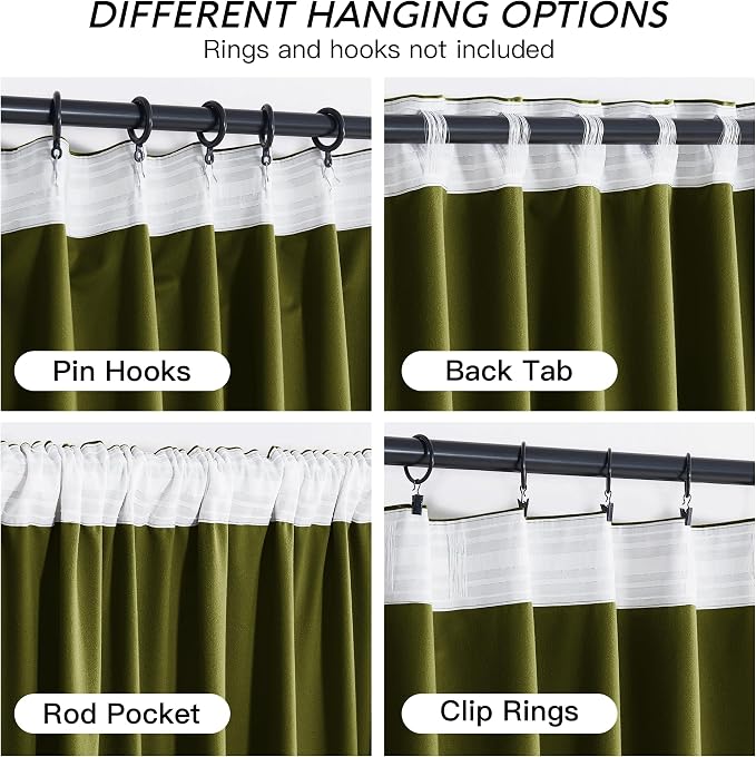 RYB HOME Green Velvet Curtains 102 inches - Image 4