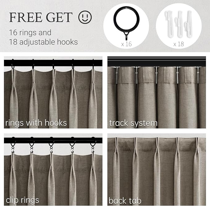 Topfinel Pinch Pleated Curtains 63 Inches Long 2 Panels Set, Burlywood Semi - Image 3
