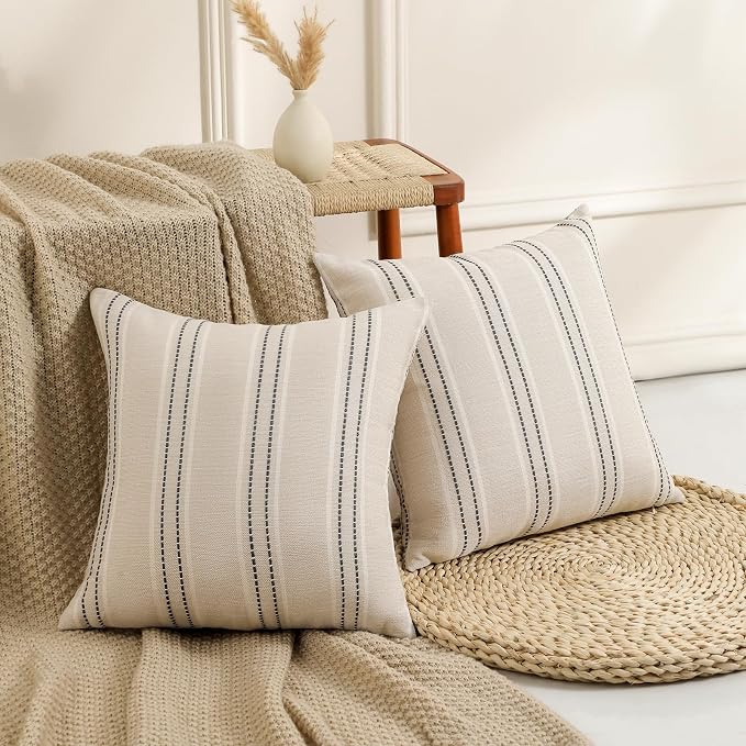 Hckot Hand Made Throw Pillow Covers 16x16 Set of 2 Striped Pillow Covers - Image 3