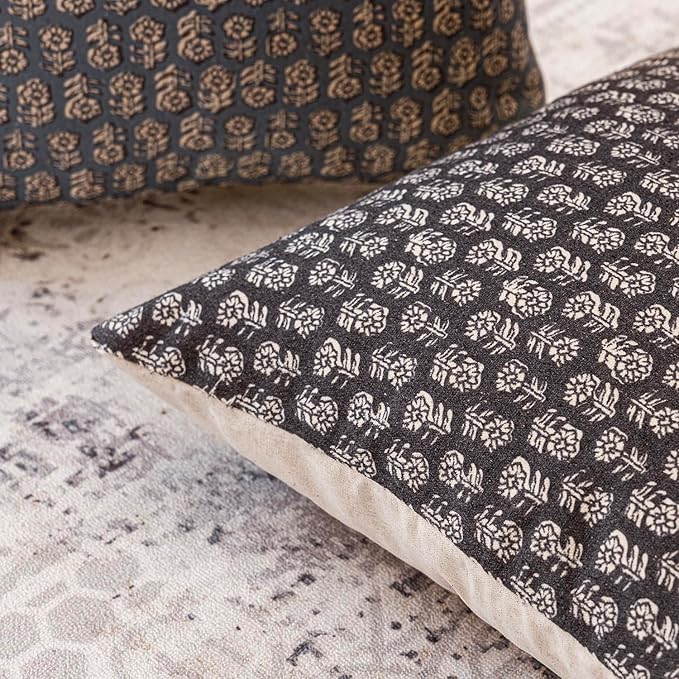 Foindtower Set of 2 Decorative Vintage Floral Print Throw Pillow Covers Neutral - Image 3