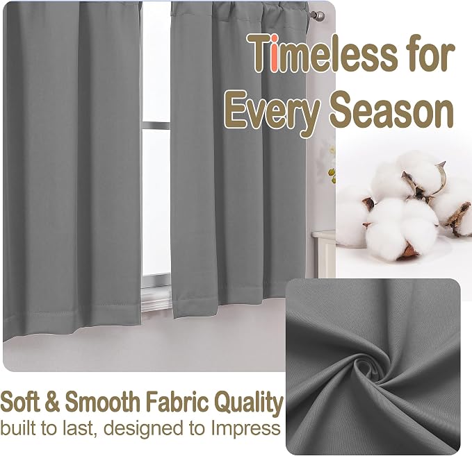 OVZME Grey Blackout Curtains for Small Window Treatment, Light Blocking Short - Image 7