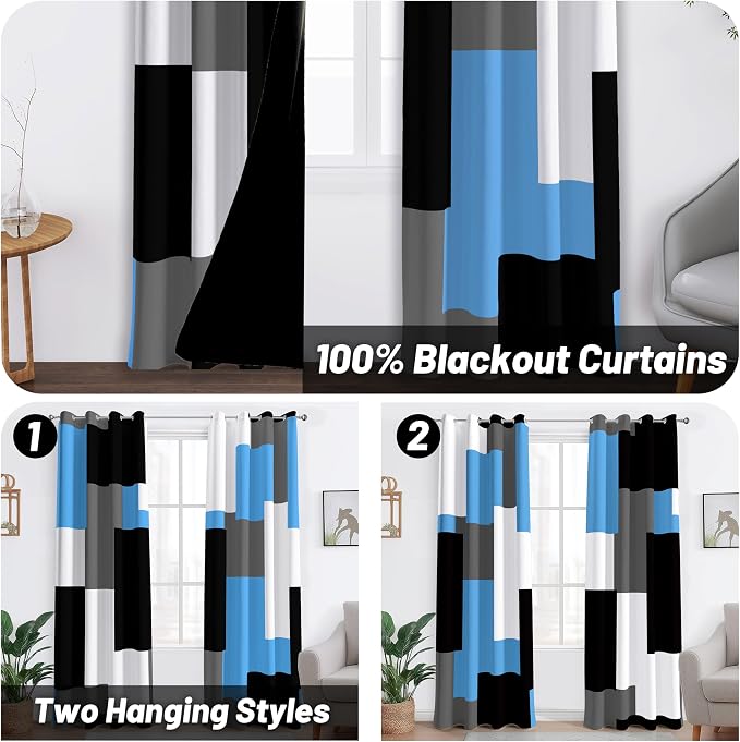 Tyrot Light Blue 100% Blackout Curtains - Image 2
