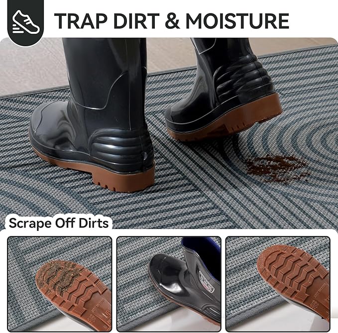 Front Door Mat 17''x30'', Absorbent Dirt Resist Washable Non Slip Low-Profile - Image 4