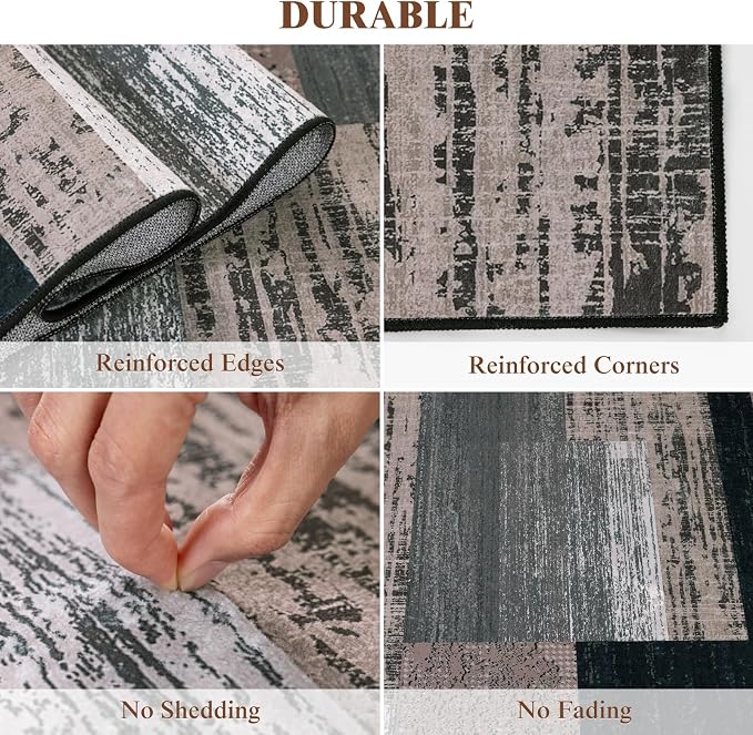 10x12 Washable Area Rugs for Living Room and Bedroom, Vintage Checkered Pattern - Image 9