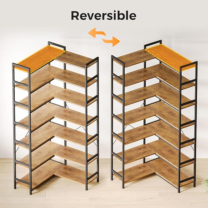 Casaottima Corner Bookshelf 7 Tier, 76 Inches Reversible Book Shelf - Image 7