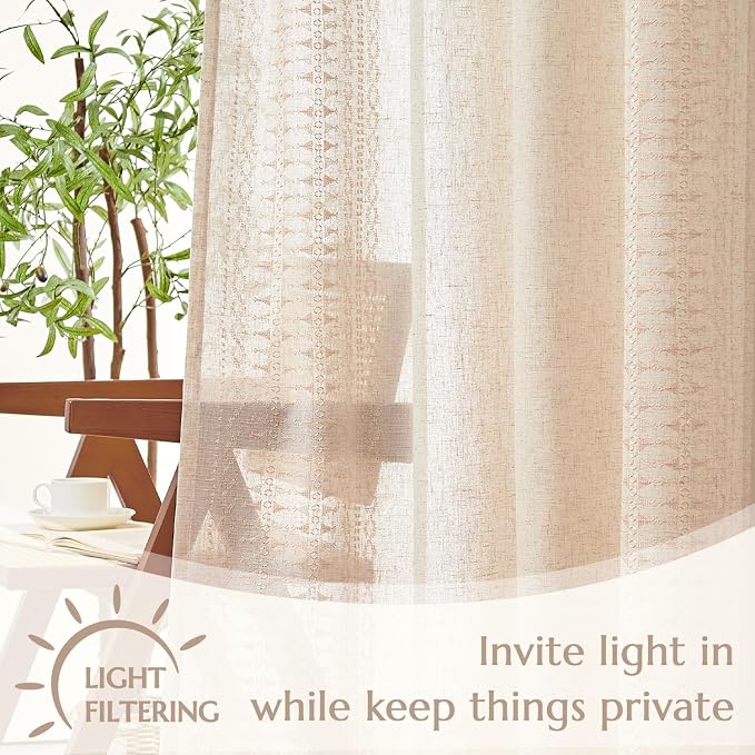 jinchan Boho Curtains for Bedroom Linen Blend Boho Curtains 84 Inches Long 2 - Image 4