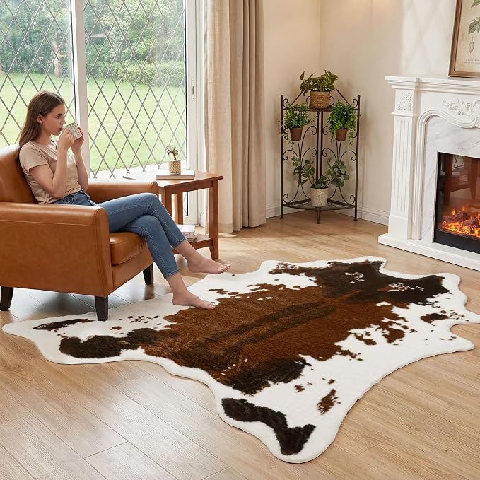 JONIYEAR Large Durable Faux Cowhide Area Rug 4.9 x 6.56 Feet, Premium Cow Print - Image 2