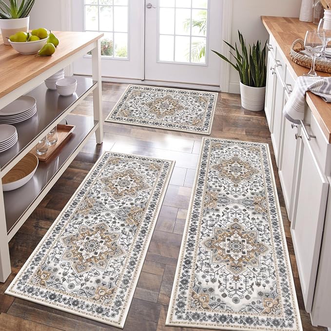 HEBE Farmhouse Kitchen Rugs Sets of 3 Non Slip Washable Boho Kitchen Rugs and - Image 6