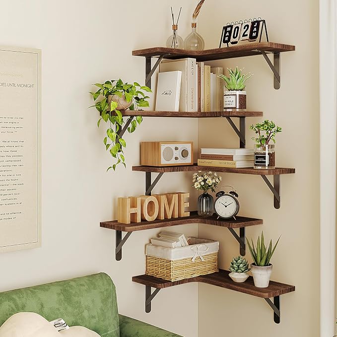Fixwal Corner Floating Shelves for Wall, Rustic Wood Wall Mounted Shelf for - Image 5