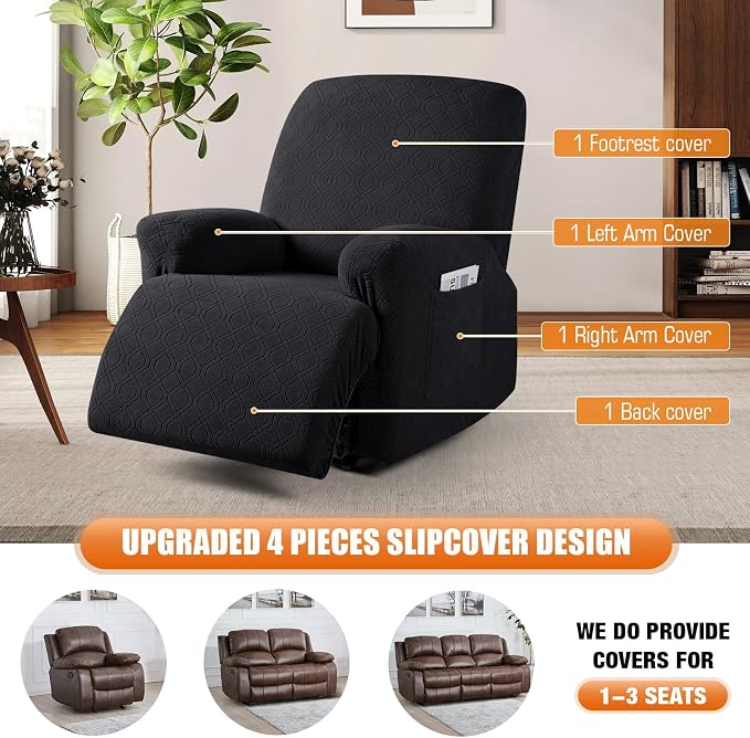 VANSOFY Oversized Recliner Chair Cover, 4-Pieces Stretch Recliner Covers - Image 6