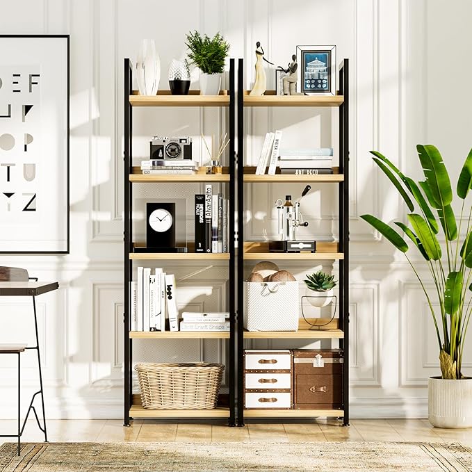 NUMENN Narrow Bookshelf, 5 Tier Bookshelves, Home Office Bookcase Shelf Storage - Image 2