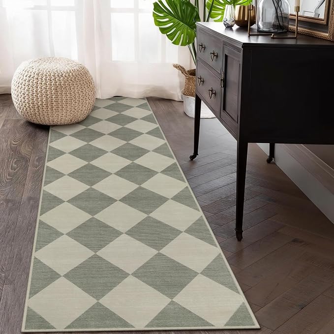 Beeiva Checkered Print Hallway Runner Rug Non Slip, Ultra Thin Washable Kitchen - Image 3
