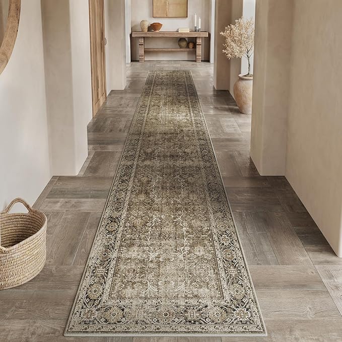 PureCozy Brown Runner Rug 3x10 Vintage Area Carpet Hallway Long Indoor Kitchen by PureCozy