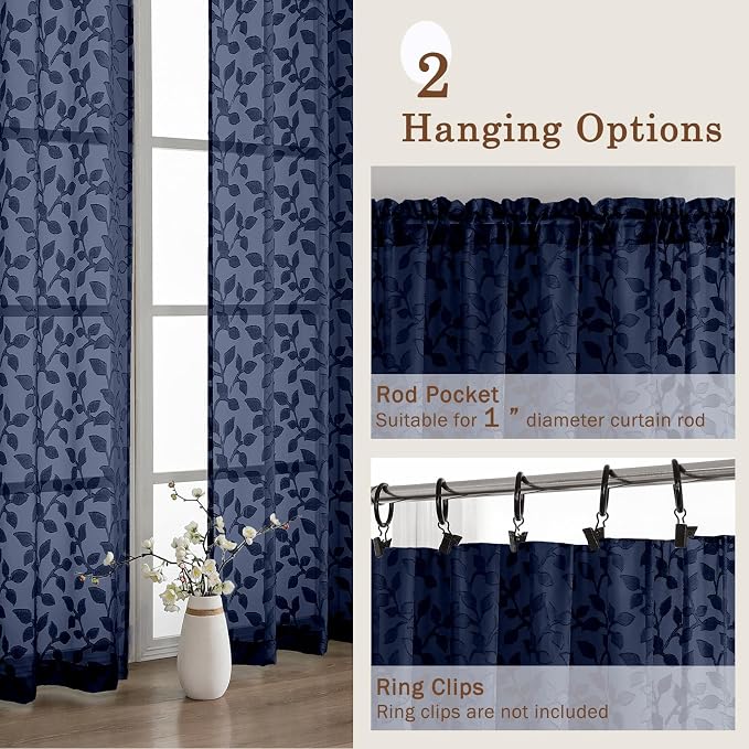 Chyhomenyc Navy Blue Sheer Curtains 96 Inch Length 2 Panels Set, Light - Image 5