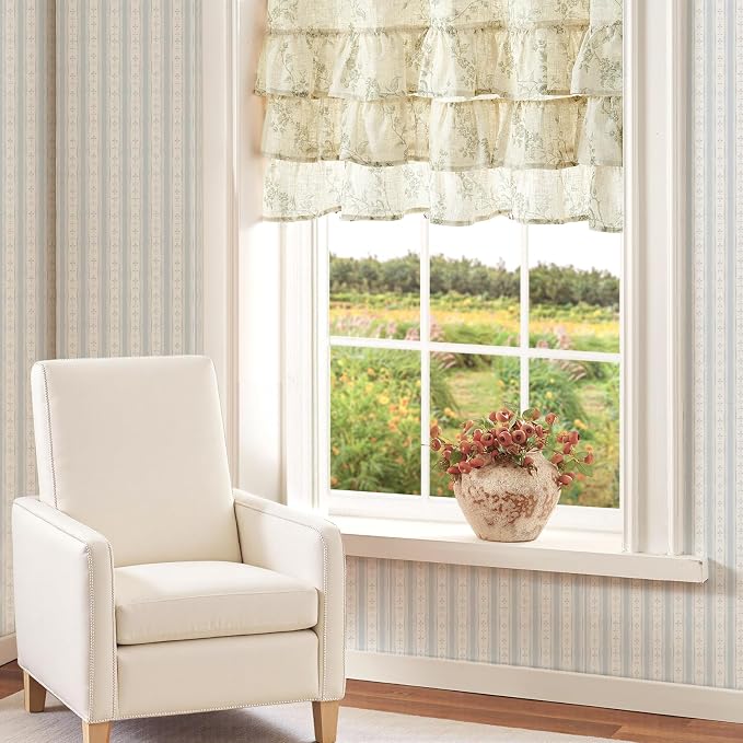 jinchan Ruffled Floral Valance Curtain Shabbychic Linen Window Valance 18 Inch - Image 3