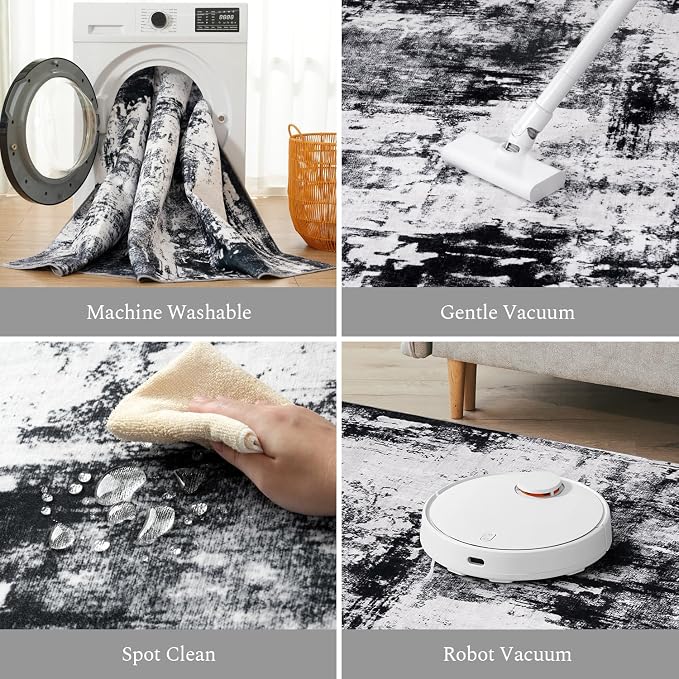 Rugflix 8x10 Area Rugs for Living Room, Big Washable Dark Carpet Non-Slip for - Image 4