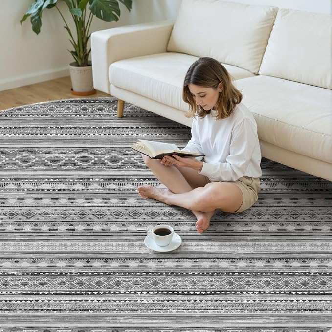 cotiled 8x8 Round Area Rug Living Room: Washable Boho Rugs - Image 5
