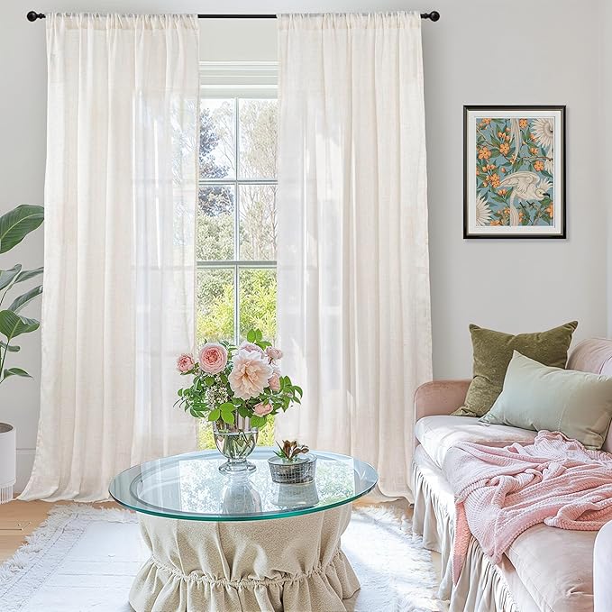 BGment Linen Semi Sheer Curtains 80 Inch Length - Image 2