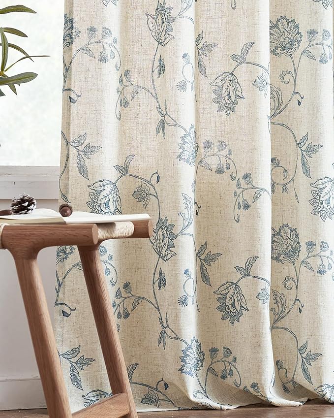 jinchan Linen Curtains Floral Curtain 84 Inch Length - Image 8