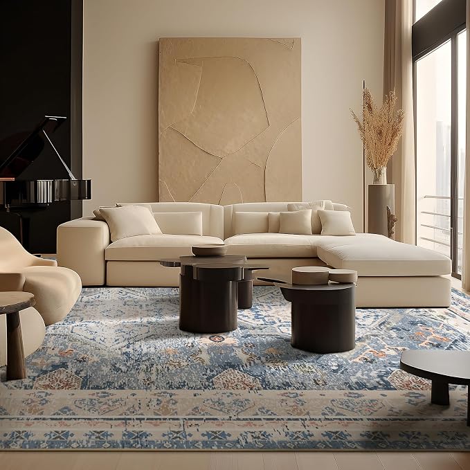 Phantoscope Washable Area Rug 6'x9' Non-Slip, Vintage Neutral Rugs - Image 7