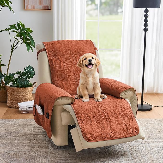 Orange Quilted Recliner Covers, Waterproof Large Recliner Chair Covers by Pamhaven