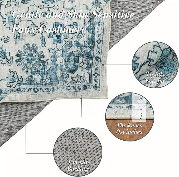Area Rug 5×7, Large Vintage Boho Rug, Ultra-Soft Low Pile, Non Slip, Stain - Image 3