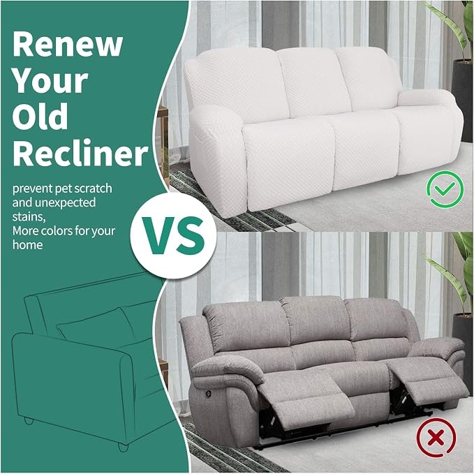 YEMYHOM 8 Pieces Stretch Recliner Sofa Cover Latest Jacquard Reclining Couch - Image 5