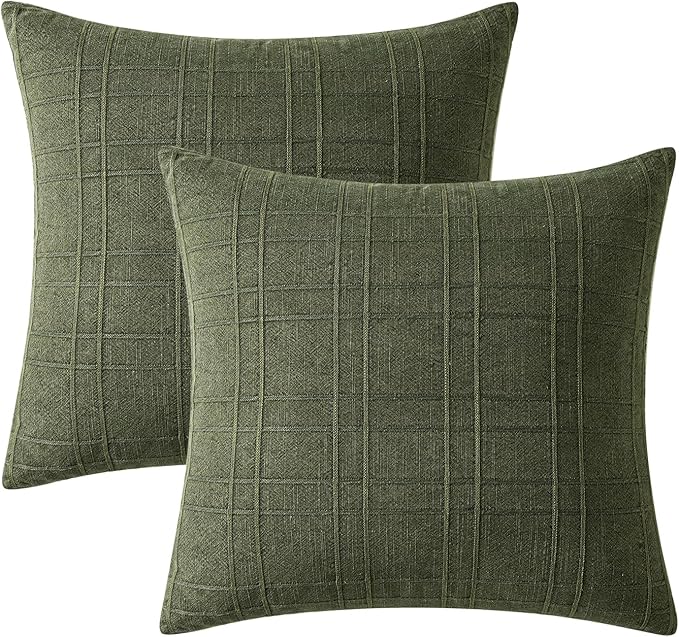 MIULEE Decorative Linen Check Euro Shams Throw Pillow Covers Neutral Farmhouse - Image 7
