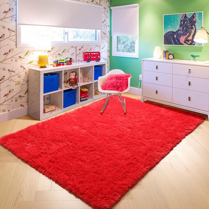 Amdrebio Red Area Rugs for Living Room Bedroom, Christmas Rug 6x9, Large Red - Image 6