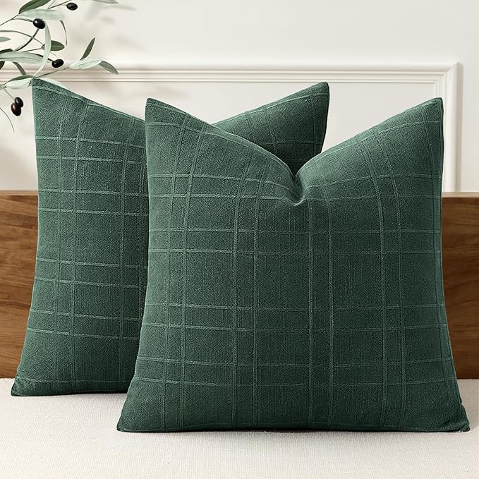 MIULEE Decorative Linen Check Throw Pillow Covers Neutral Farmhouse Vintage by MIULEE