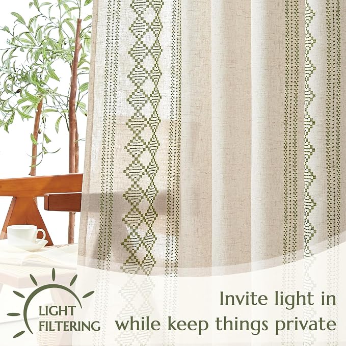 jinchan Boho Curtains Linen Blend Beige Farmhouse Curtains 63 Inches Long - Image 5