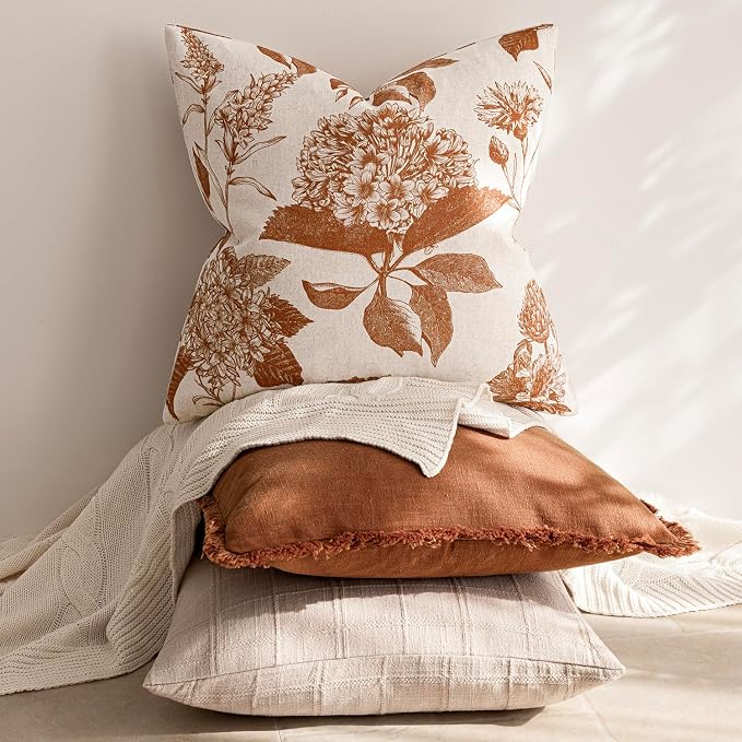 Foindtower Set of 2 Linen Floral Throw Pillow Covers Vintage Accent Print - Image 5