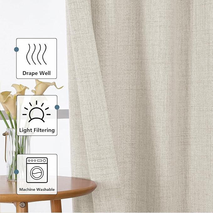 Chyhomenyc Natural Valance for Windows, Light Filtering Faux Linen Slub - Image 3