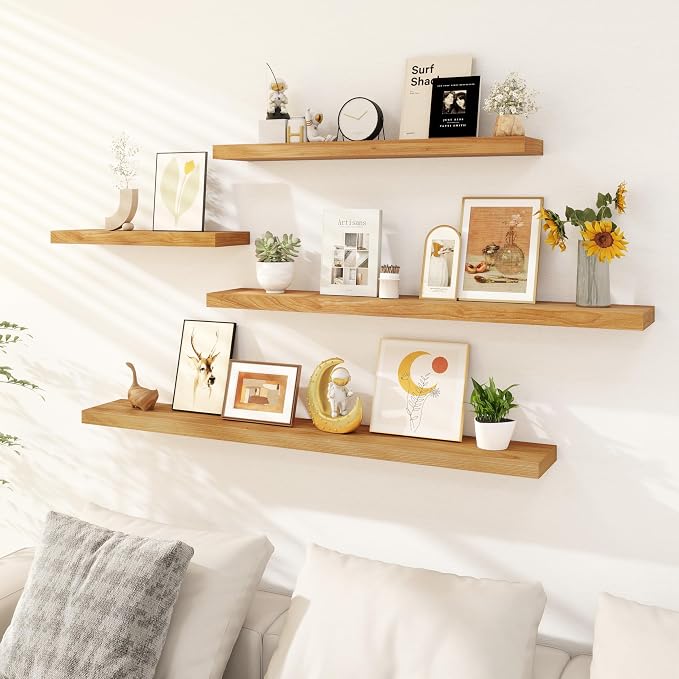 Floating Shelves, Deep USA-Sourced Rustic Elm Wood Wall Shelves - Image 2