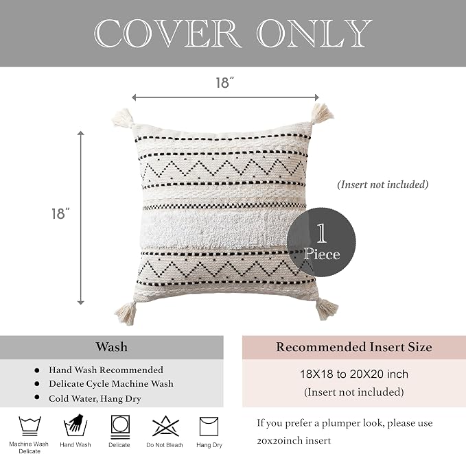 BlissBlush 18X18 Throw Pillow Cover, Cream Neutral Square Decorative Cushion - Image 5