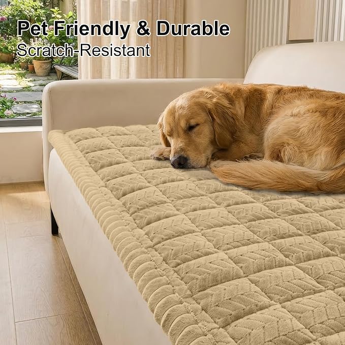 Smiry Non Slip Couch Covers for Dogs, Fuzzy Pet Couch Covers for 2-3 Cushion - Image 2
