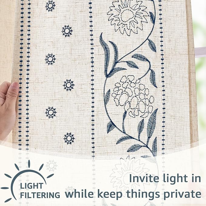 jinchan Winslow Linen Curtains for Bedroom 90 Inches Length Embroidered - Image 5