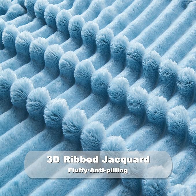 NEWCOSPLAY Super Soft Throw Blanket Blue Premium Silky Flannel Fleece 3D Ribbed - Image 7
