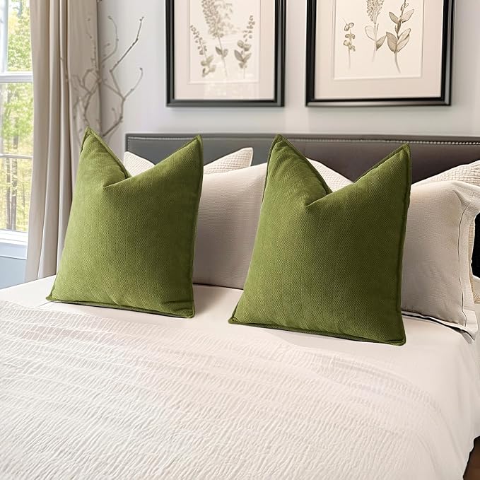 MIULEE Pack of 2 Moss Green Decorative Pillow Covers 18x18 Inch Soft Chenille - Image 5