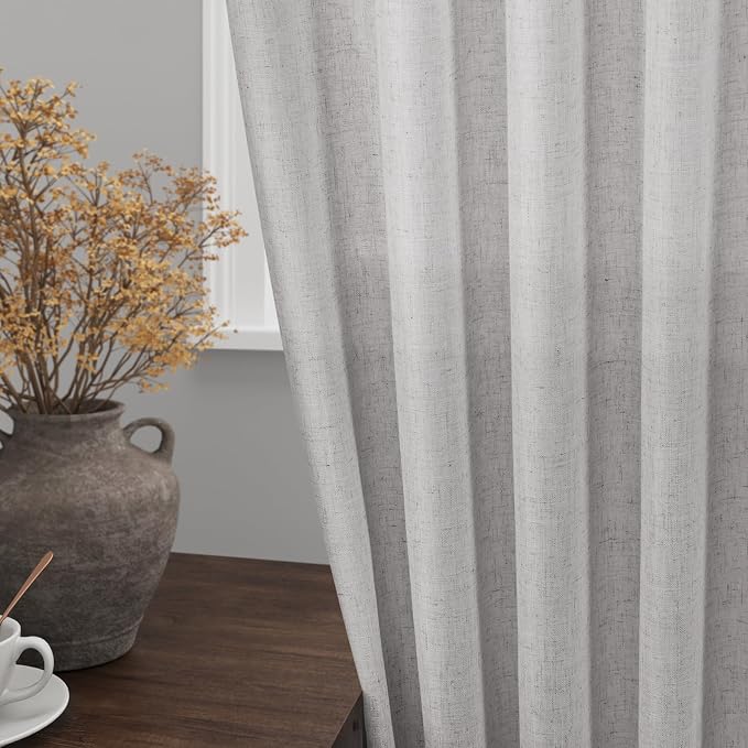 Grey Linen Curtains 108 Inches Long 2 Panels Set - Image 2