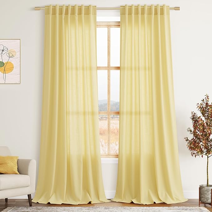 Nanspring Yellow Linen Boho Curtains by Nanspring